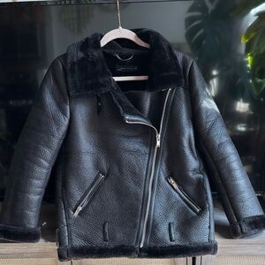 Zara Faux Leather Biker Jacket w/ shearling